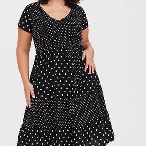 Polka Dot Challis Tiered Midi Dress